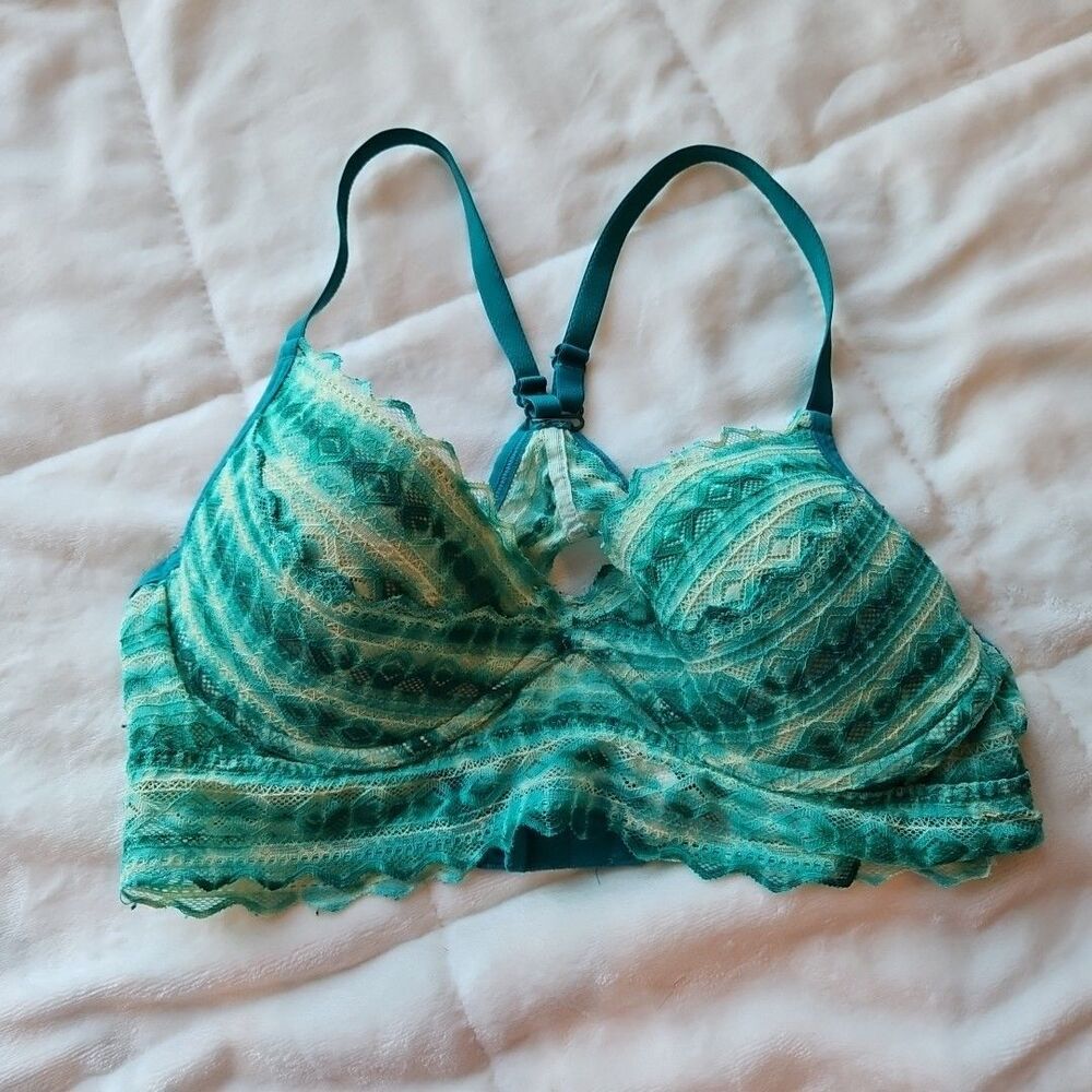 Victoria’s Secret PINK‎ Underwire Racerback Bralette Teal & Ivory Lace Medium